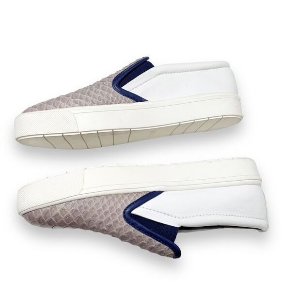 Vince Two-Tone Ivory Gray Banler Crocodile Snake Skin Slip Ons Women’s Size 6.5M - Picture 5 of 10